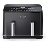 SHARP AF-GD82AE-B Heißluftfritteuse mit 2 Fächern, 2 x 4L mit digitaler Steuerung – Touchdisplay Funktion, 12 Programme, 1800W, Schwarz, Backen ohne Öl