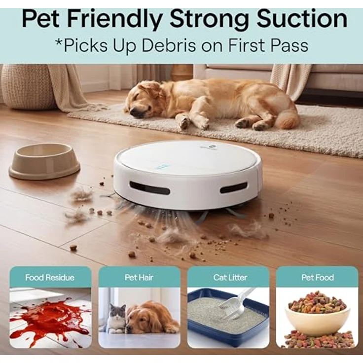 SereneLife Saugroboter SLRC 100, Staubsauger mit Wischfunktion, 700Pa Saugkraft, App-Steuerung, 3 Reinigungsmodi, selbstaufladend, für Tierhaare, Hartböden und Teppiche – Bild 3