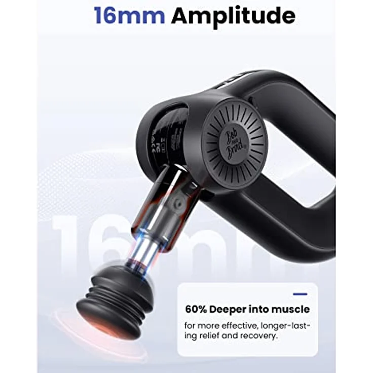 Bob and Brad D6 Pro Massagepistole mit 16mm Amplitude, Percussion Massage Gun Muskel Massagegerät, Massage Pistole mit 2500mAh Akku und 7 Massageköpfen für Schulter Rücken Nacken Muskelentspannung – Bild 2