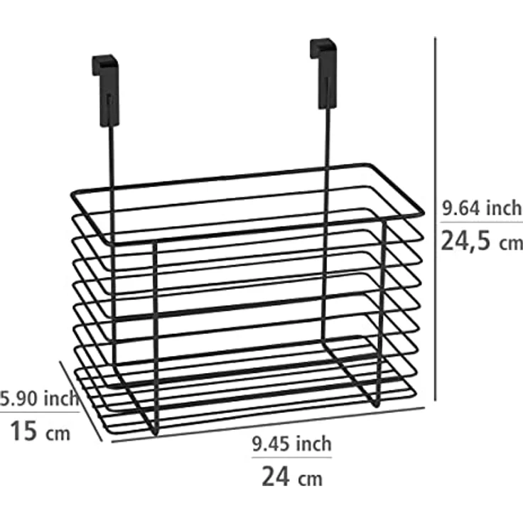 WENKO Einhängekorb Groß, platzsparender Organizer zum Einhängen an Schublade oder Schranktür, geeignet für Badezimmer und Küche, ohne Bohren, aus pulverbeschichtetem Metall, 24 x 24,5 x 15 cm, Schwarz – Bild 4