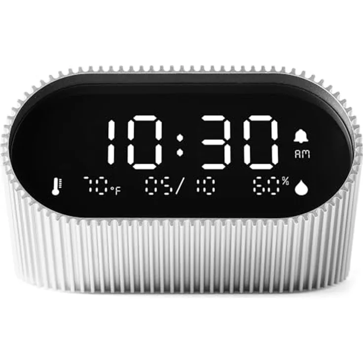 Lexon LR155RA3 Ray Clock, Digitalwecker mit Aluminium-Gehäuse, schwarzem Zifferblatt, Temperatur- und Feuchtigkeitsanzeige, Nachtmodus, Schlummerfunktion