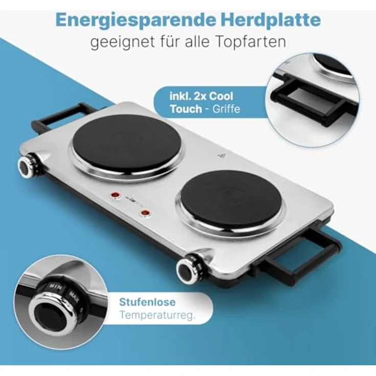 Clatronic DKP 3668 E Edelstahl-Doppelkochplatte - 2 stufenlos regelbare Thermostate - 2500 W – Bild 5