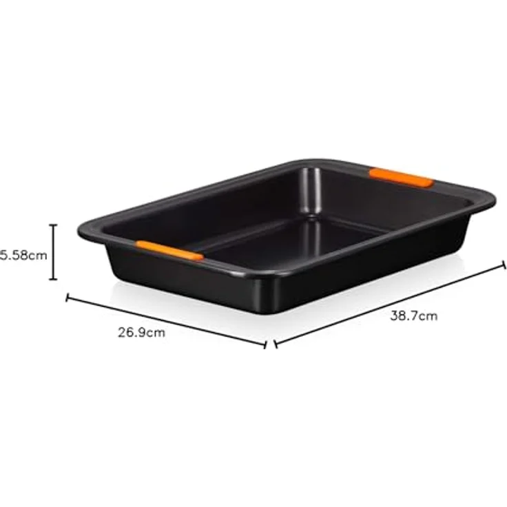 Le Creuset Antihaft Backform, Rechteckig, 33 x 23 cm, PFOA-frei, Sauerteigbeständig, Aus Karbonstahl gefertigt, Anthrazit-Orange – Bild 4