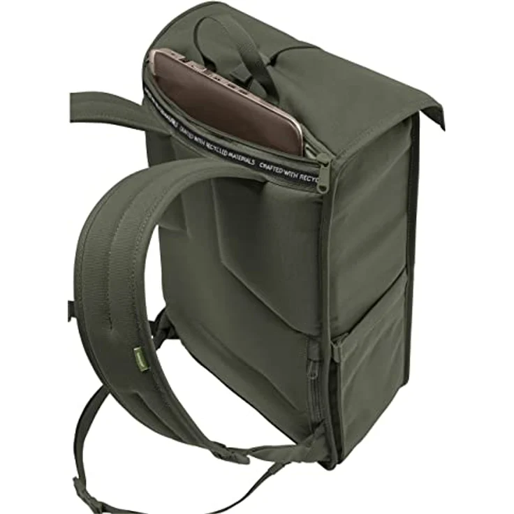 VAUDE Coreway Rolltop 20, Freizeitrucksack mit 15,6 Zoll Laptopfach, khaki, aus recycelten PET-Flaschen, gepolstert, seitlicher Reißverschluss – Bild 6