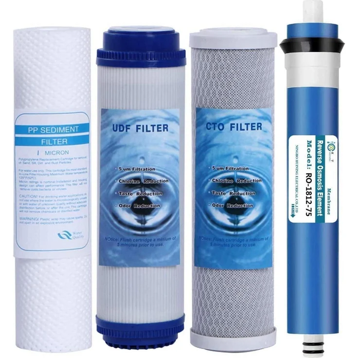 HUINING Wasserfilter-Set Ersatz-Kartuschen 5 Mikron, 75 GPD RO-Membran, Aktivkohle CTO, UDF Carbon, Standardgröße 25,4 cm