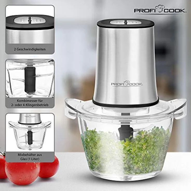 ProfiCook PC-MZ 1150 2in1 Multizerkleinerer und Ice Crusher, Edelstahlgehäuse, Glas-Mixbehälter (1 L), 2 Edelstahlmesser (rostfrei) – Bild 3
