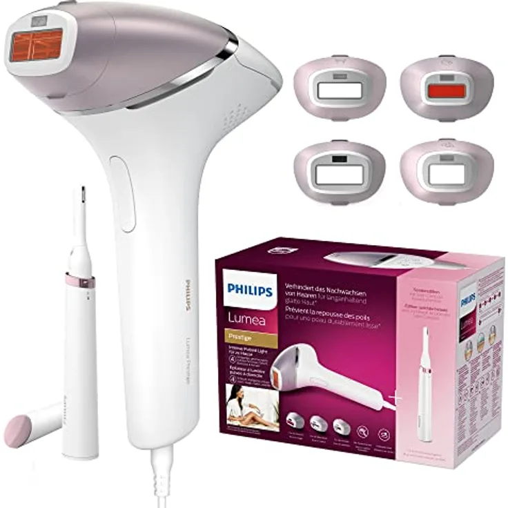 Philips Lumea Prestige IPL Haarentfernungsgerät inkl. 4 Aufsätzen & Korrekturtrimmer - Lichtbasierte, langanhaltende Haarentfernung für seidig glatte Haut (Modell BRI949/00)
