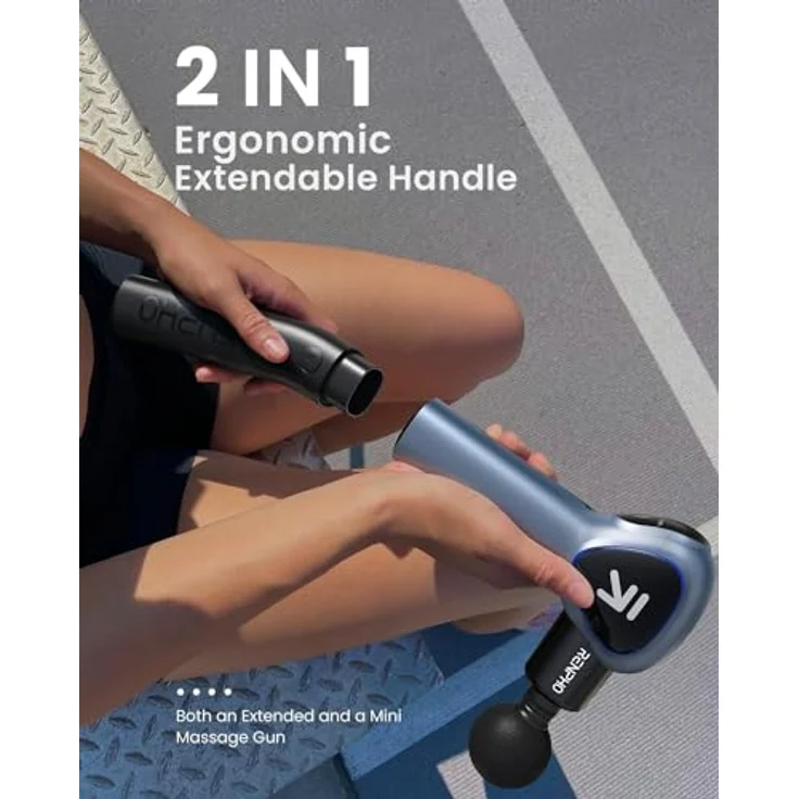 RENPHO Reach Massage Gun Massagegerät mit Verlängerungs Griff, LED Touchscreen und leisem Motor, Grau – Bild 4