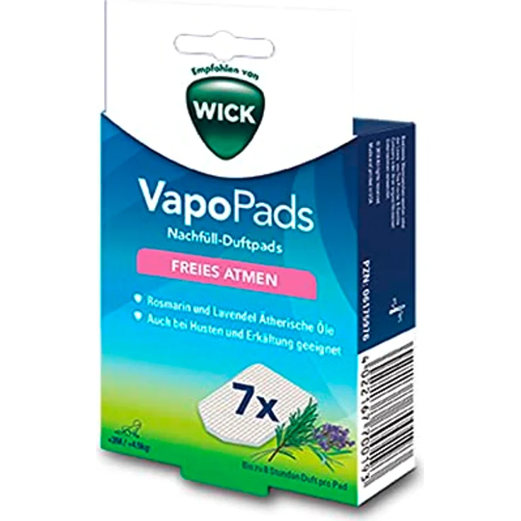 WICK Vapo Pads Rosmarin und Lavendel, mit ätherischen Ölen, Passen zu unseren Luftbefeuchtern, Inhalatoren und Diffusoren, Bei Erkältung und Schnupfen, Setzen lindernde Dämpfe frei, Weiß, 7er-Pack – Bild 1