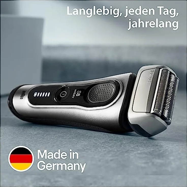 Braun Series 8 Rasierer Herren mit 4+1 Scherkopf, Elektrorasierer, Präzisions-Langhaarschneider, Ladestation, 60 Min Laufzeit, Wet & Dry, Geschenk Mann, Made in Germany 8517s, Silber – Bild 5