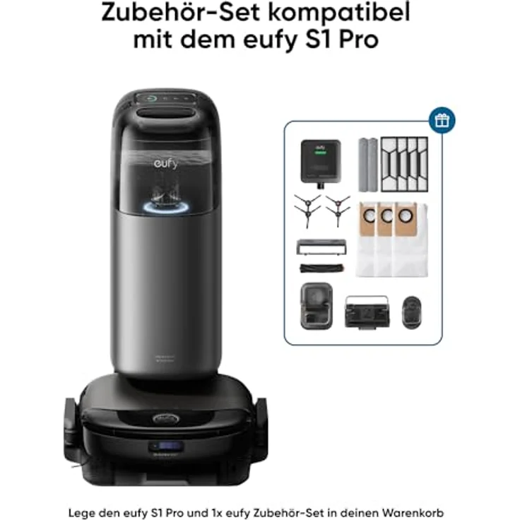 eufy S1 Pro Saugroboter All-in-One-Station mit Wischfunktion und 8.000Pa Saugleistung, Always Clean Mop, Auto anhebende Rollmopp Bürste - Schwarz – Bild 2