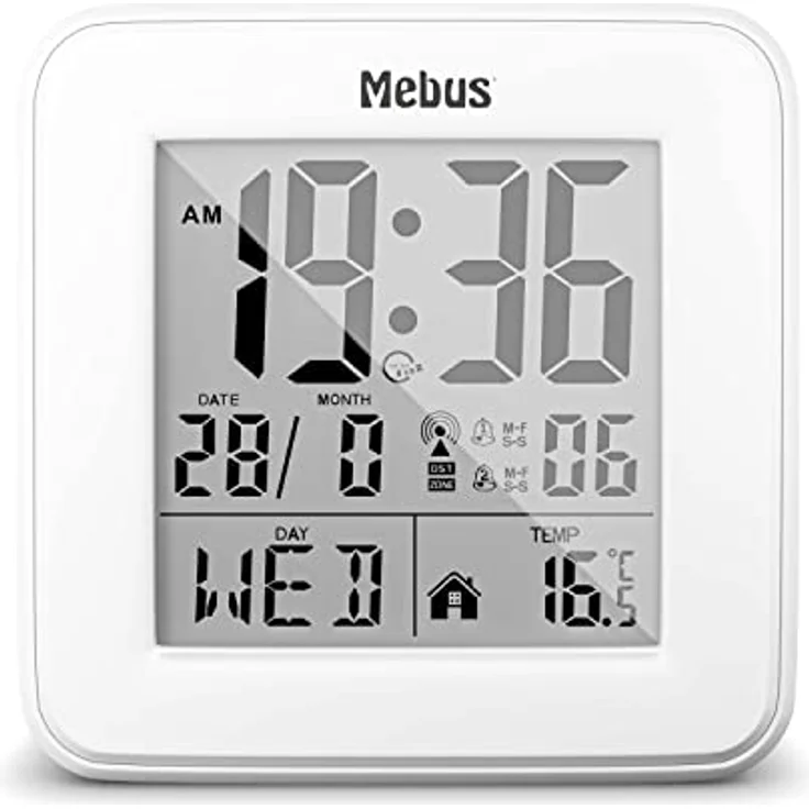Mebus Digitaler Funk-Wecker Modell 25594, Temperaturanzeige, Hintergrundbeleuchtung, Kalender, kompakt und stabil, Schwarz – Bild 1