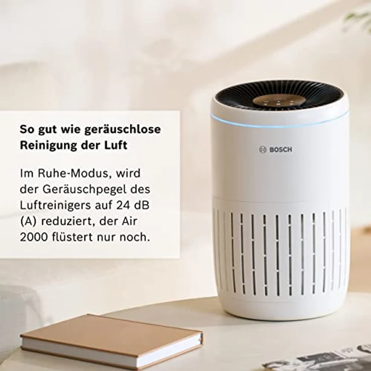 Bosch Air 2000, Luftreiniger für bis zu 37,5 m² entfernt 99,9% aller Verschmutzungen, 3in1 Filter inkl. HEPA13 Luftfilter, mit Smart Sensor, Ruhe-Modus (25 dB (A)), Allergiker-geeignet, CADR 180m³/h – Bild 4
