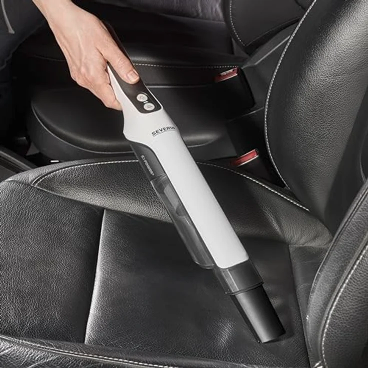 SEVERIN Akku Handstaubsauger, leiser Tierhaar Staubsauger mit Möbelaufsatz für Möbel und Tastaturen, kabelloser Handstaubsauger mit Akku für bis zu 30 Minuten Laufzeit, weiß/schwarz matt, HV 7140 – Bild 5