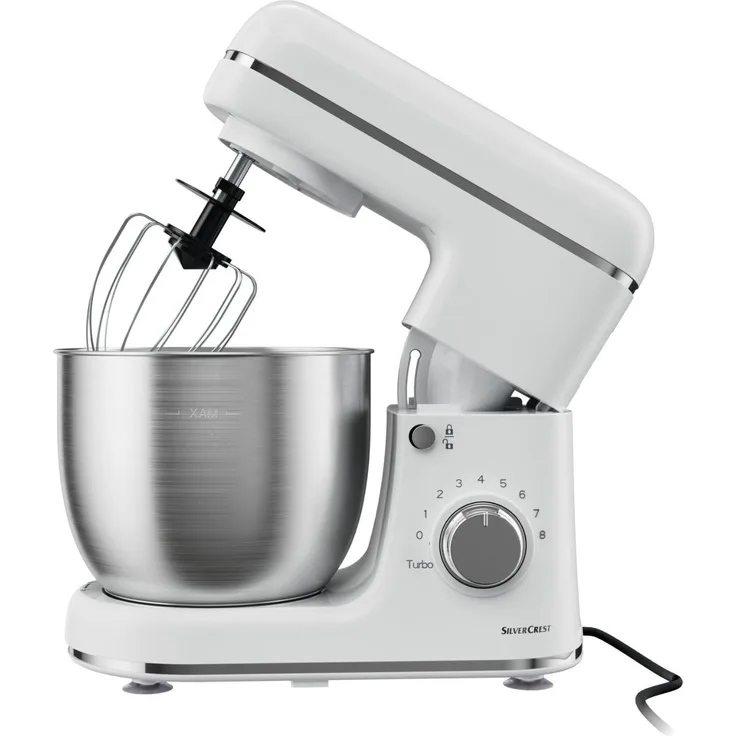 SILVERCREST Küchenmaschine SKM 600 B2, 600W Rührgerät mit 5L Edelstahlrührschüssel, weiß