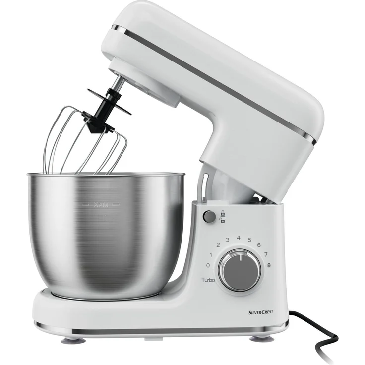 SILVERCREST Küchenmaschine SKM 600 B2, 600W Rührgerät mit 5L Edelstahlrührschüssel, weiß