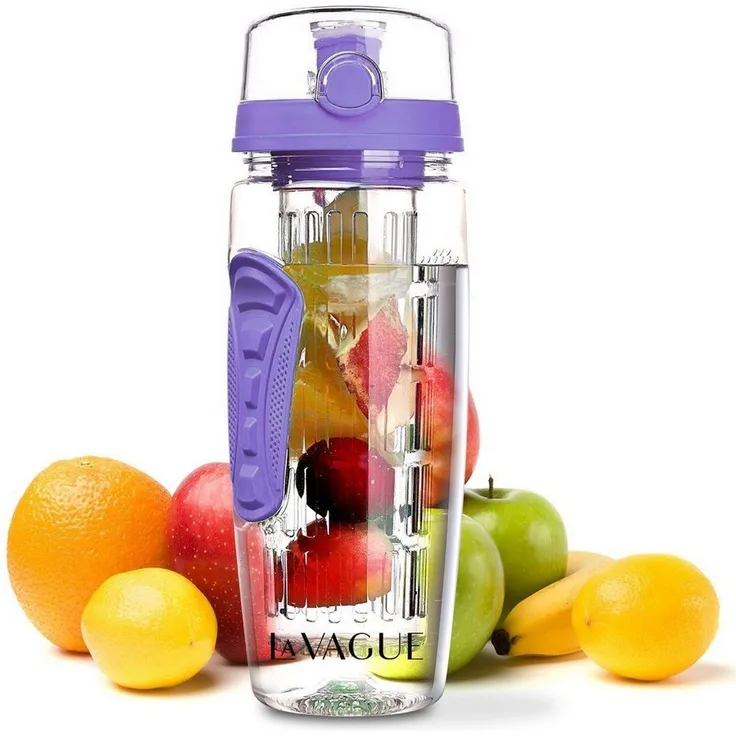 LA VAGUE VITALITY Trinkflasche, 900 ml mit Früchtesieb für aromatisierte Getränke, Schwarz