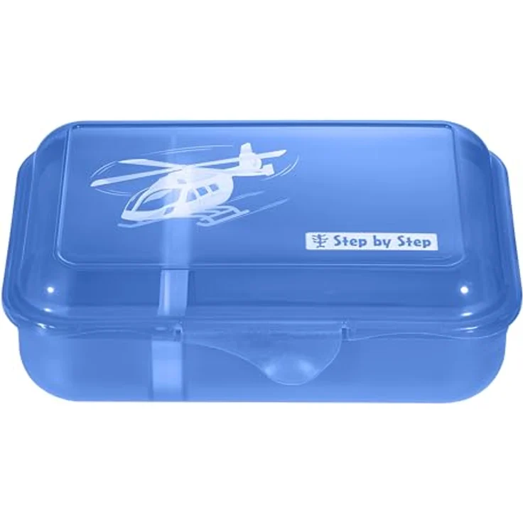 Step by Step Lunchbox Helicopter Sam, Blau, mit Trennwand und Klickverschluss, spülmaschinenfest, BPA-frei, für Schule und Kindergarten, 0,9l – Bild 1