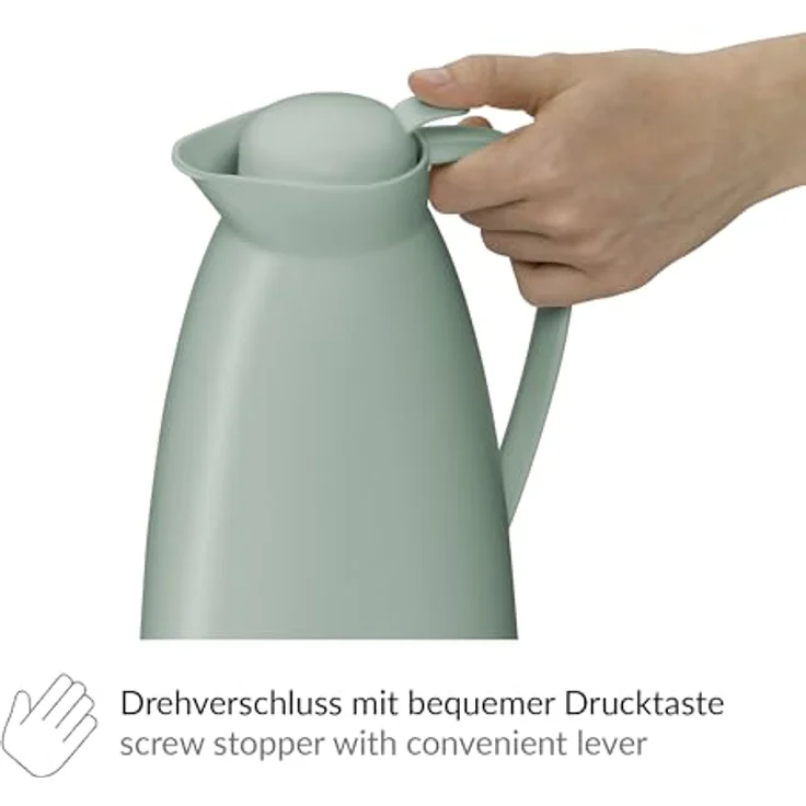 Alfi ECO 1,0l Isolierkanne, mint grün, hygienischer Hartglaseinsatz, Drehverschluss mit Drucktaste, einhändiges Ausgießen, BPA-frei – Bild 3