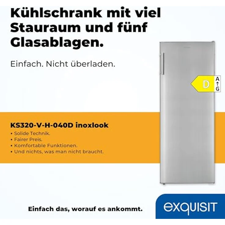 Exquisit Vollraumkühlschrank KS320-V-H-040D inoxlook | Nutzinhalt: 242 L – Bild 2