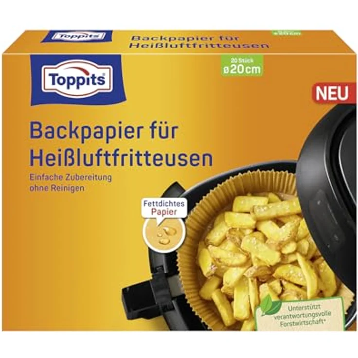 Toppits Backpapier für Heißluftfritteusen, Ø 20cm, fettdicht und antihaft-beschichtet, 20er Pack – Bild 2