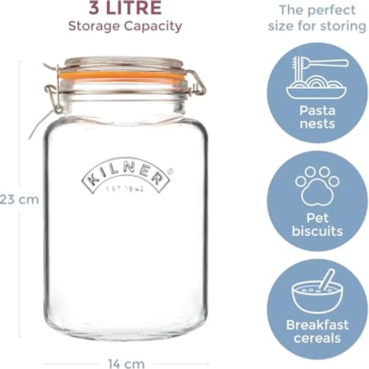 Kilner KIL Bügelverschlussglas 3l quadratisch, Einmachglas für Obst und trockene Lebensmittel, Transparent – Bild 3