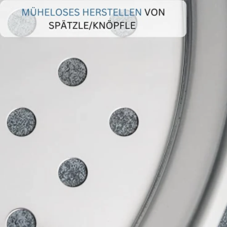 Westmark Spätzle--Topfaufsatz mit Teigschaber, Für Topfdurchmesser von 24 - 28 cm, Rostfreier Edelstahl-Kunststoff, Silber, 61112240 – Bild 4