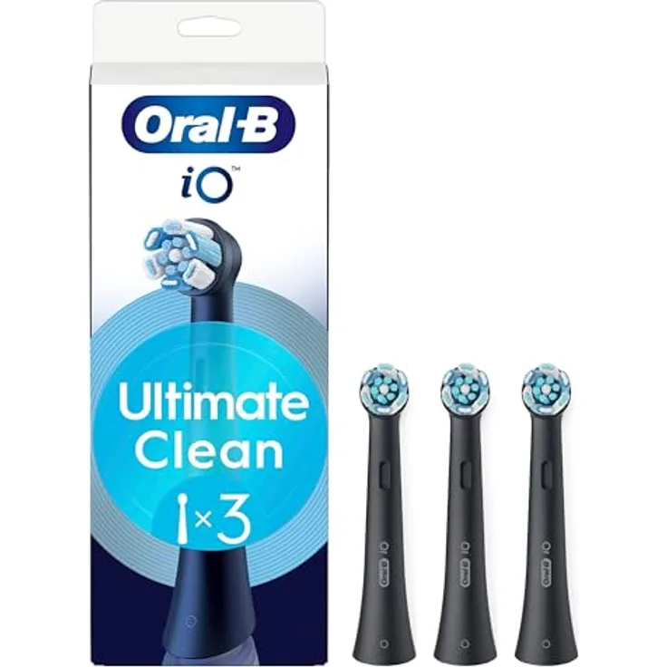Oral-B iO Series Ultimate Clean, Zahnbürstenkopf mit runder Form und Mikrovibrationen, schwarz, 3er Pack