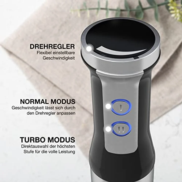 LEBENLANG 1000W Stabmixer Edelstahl - Mit Spritzschutz und 8 Stufen plus Turbo | Hochwertiger Pürierstab Edelstahl und Mixstab | Küche Zauberstab | Hand blender Rührstab Stick - Mixer 1000 watt – Bild 3
