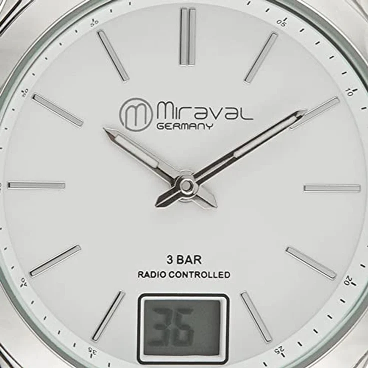 Miraval Funk-Armbanduhr 35 mm, Damen Funkuhr mit Lederarmband, japanisches Quarzuhrwerk, digitale & analoge Anzeige, Datumsanzeige, Funksignal DCF77 – Bild 2
