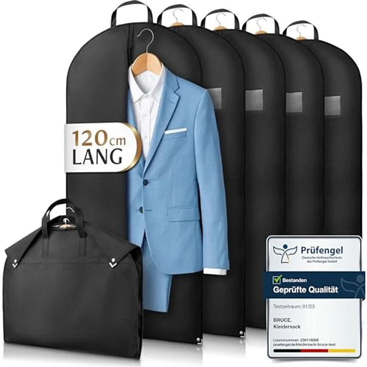 Bruce.® 5x Kleidersack Kurz 120x60 cm – Atmungsaktive Kleiderhülle für Anzug und Kleid, wasserabweisend, Schwarz – Bild 1