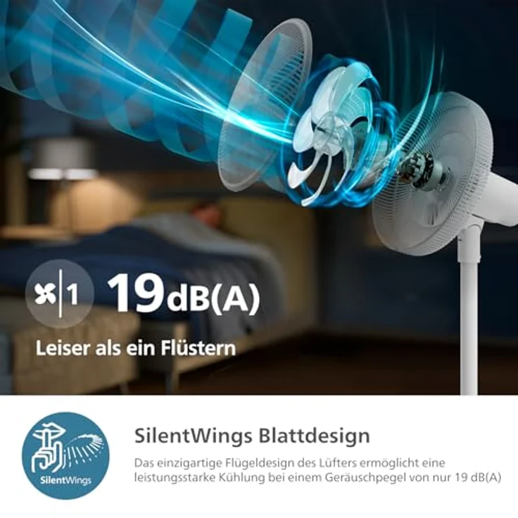 Philips Standventilator Serie 2000, Stark & superleise mit SilentWings Technologie, 2-in-1, Neigung & Oszillation einstellbar, 12-Stunden-Timer, Weiß (CX2550/00) – Bild 4