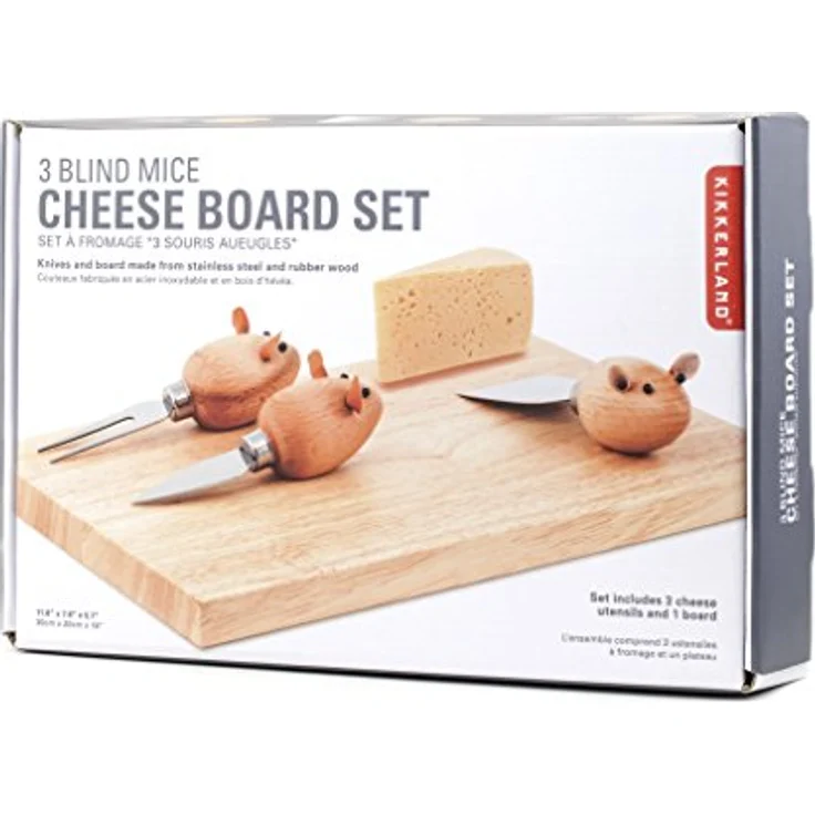 Kikkerland Cheese Board And Mouse Knives, Schneidebrett, Braun – Bild 7