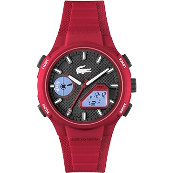 Lacoste LC33 Analoge-Digitale Multifunktions-Quarzuhr für Herren, Rotes Silikonarmband, 44 mm Gehäuse, 10ATM wasserdicht, Funktionen: Chronograph, Wecker, Kalender – Bild 2