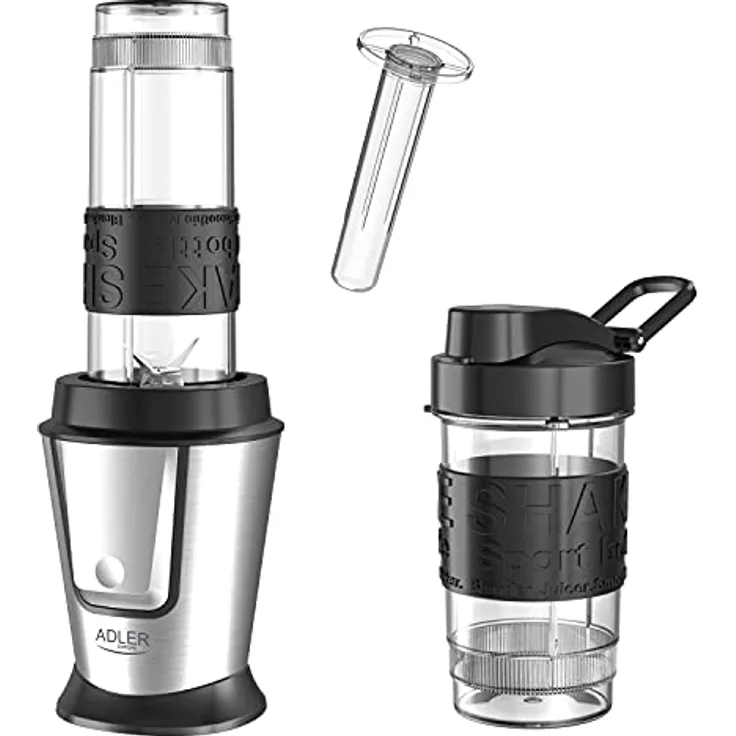 JUNG ADLER AD4081 Smoothie Maker, Mixer 500W, Standmixer elektrisch, (inkl 2x Trinkflaschen 570ml + 400ml BPA-frei, spülmaschinen- & bruchfest mit Deckel) Milchshaker, Eiweißshaker