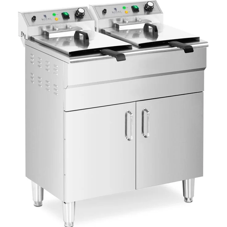 Royal Catering Fritteuse 26 L Doppel Fritöse mit Ablasshahn Kaltzone 400V, 10000 W, Edelstahl – Bild 1
