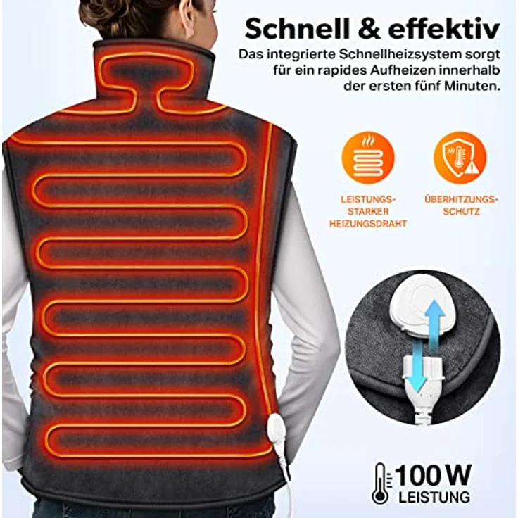 sinnlein Heizkissen, 60x85cm, elektrisch für Rücken Schulter Nacken | Wärmekissen mit 3 Temperaturstufen & Abschaltautomatik (Anthrazit) – Bild 2