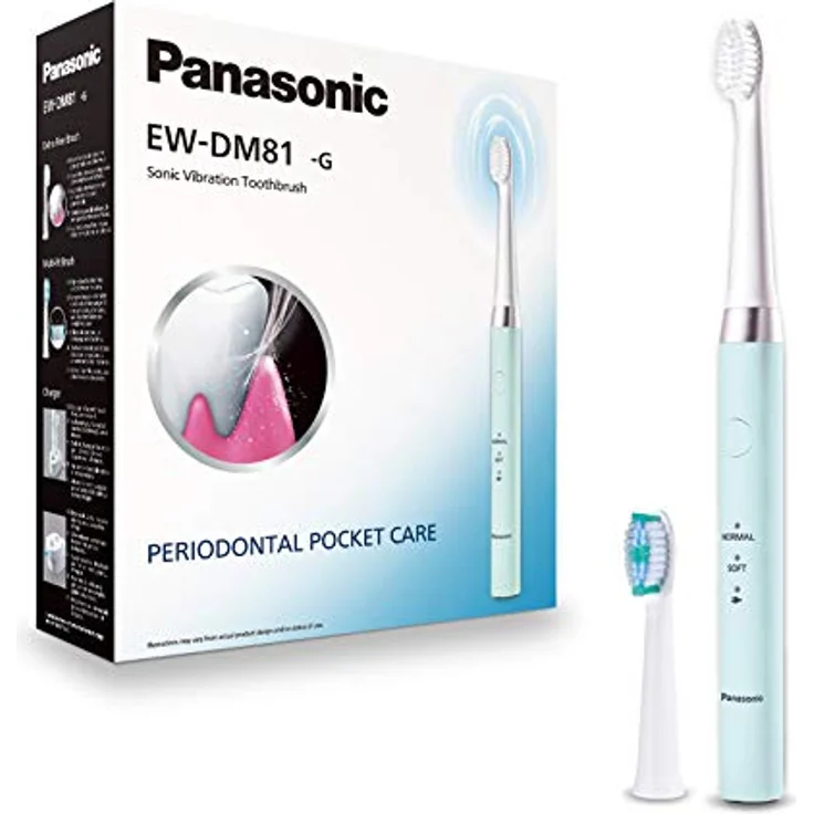 Panasonic EW-DM81-G503 Elektrische Zahnbürste, 2 Aufsteckbürsten, Timer, 2 Betriebsmodi, ergonomisches Design, 31.000 Bewegungen pro Minute, Schallschwingungen, Grün – Bild 1