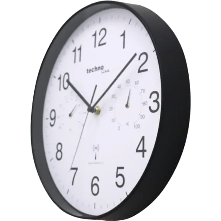 WT8945 Funkwanduhr mit Temperaturanzeige und Luftfeuchteanzeige, 30 cm, schwarz