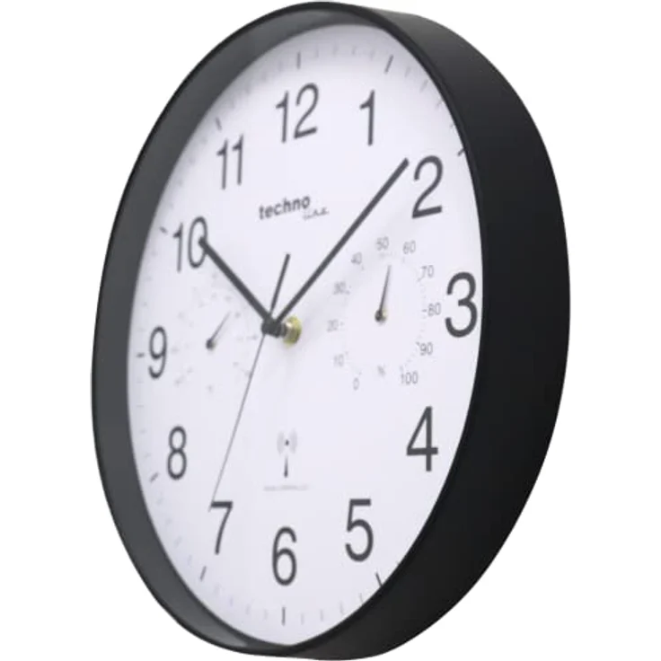 WT8945 Funkwanduhr mit Temperaturanzeige und Luftfeuchteanzeige, 30 cm, schwarz – Bild 1