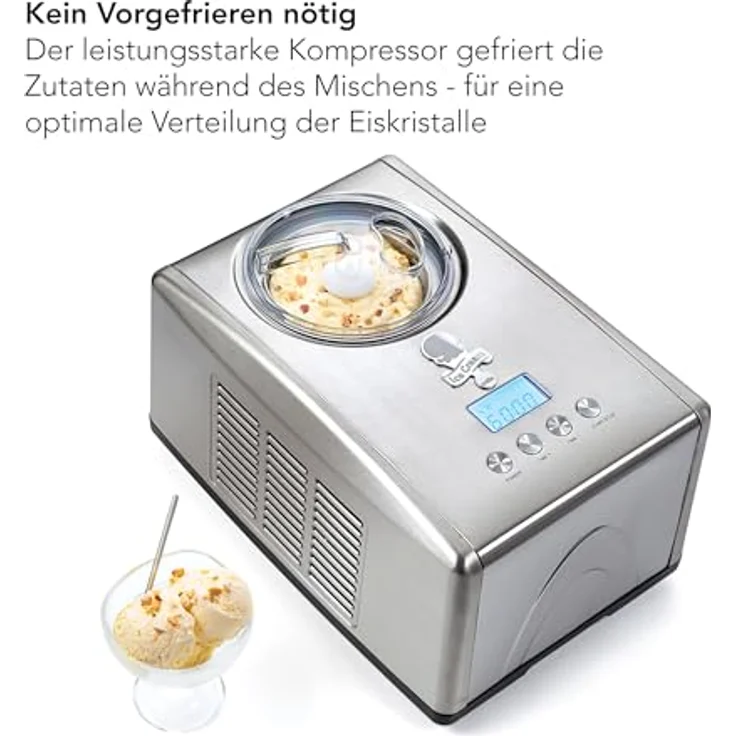 WILFA ICMS-C15 VANILLA Eismaschine mit Kompressor, 150W, Eis, Sorbet und Frozen Yoghurt, 1,5 Liter Fassungsvermögen, mit Kompressor, silber – Bild 6