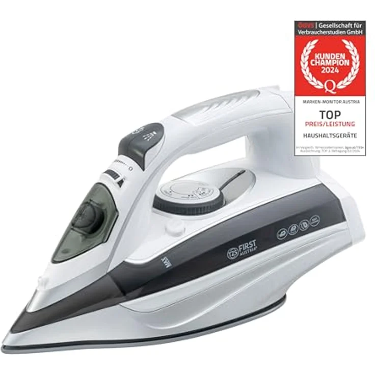 TZS First Austria Dampfbügeleisen I 3100W Keramiksohle Selbstreinigung I Vertikaldampf Anti-Kalk grau – Bild 1
