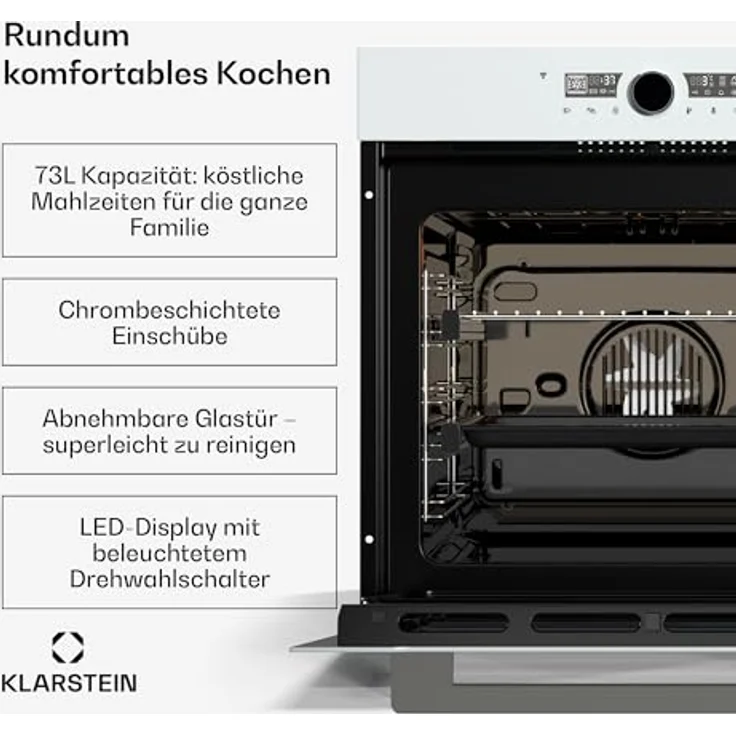 Klarstein Illuminosa Smart Einbaubackofen, 73 L, 11 Funktionen, WLAN-Steuerung, Energieeffizienz A+, Dreifach Verglaste Tür, 2800 W, Kindersicherung – Bild 3