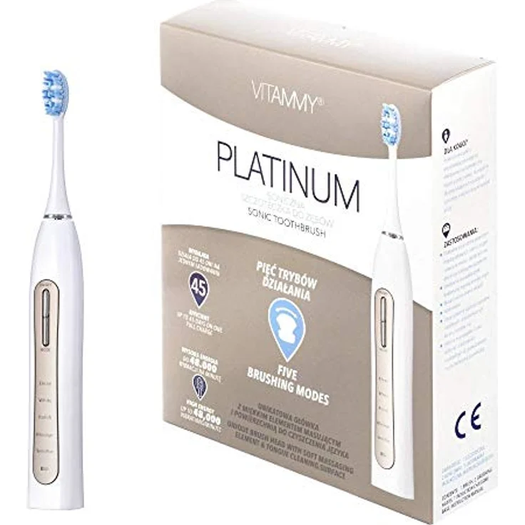 Vitammy PLATINUM Adult Ultraschall-Zahnbürste Gold, Weiß mit 5 Betriebsmodi – Bild 1