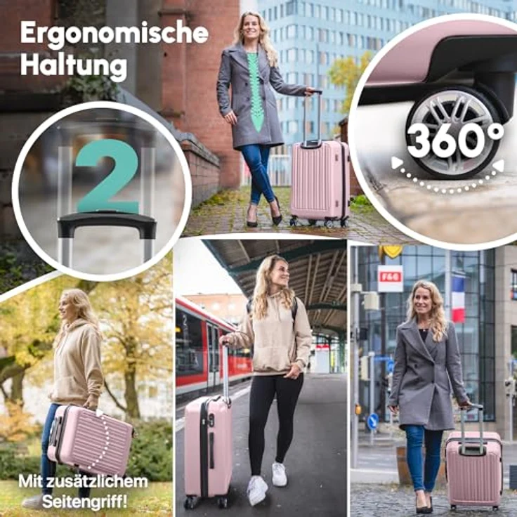 Easy Move ABS Hartschalenkoffer [ERGONOMISCH & SICHER] - Großer Trolley Koffer mit 360° Rädern, Zahlen Schloss - reisekoffer groß, hartschalenkoffer, Luggage (Pink, Set) * – Bild 3
