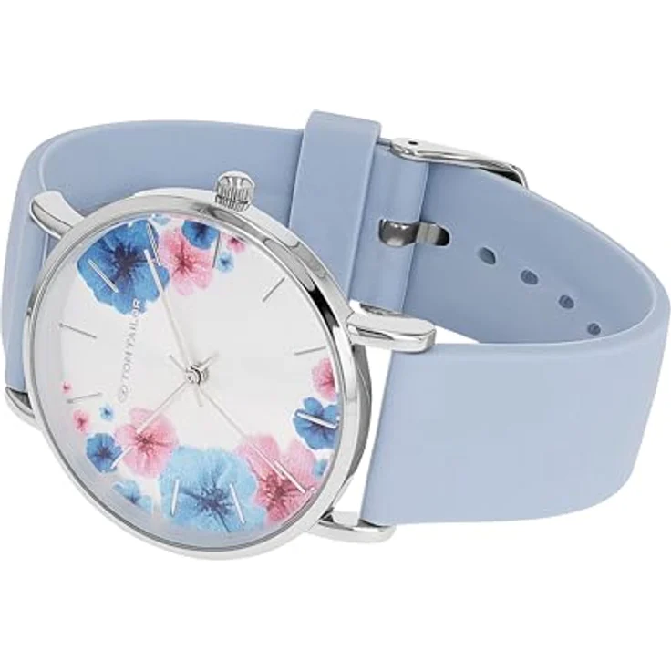 Tom Tailor Armbanduhr 2100507, Damen Silikonband in roségold, wasserdicht bis 3 bar, Blumendesign, Geschenkbox – Bild 3