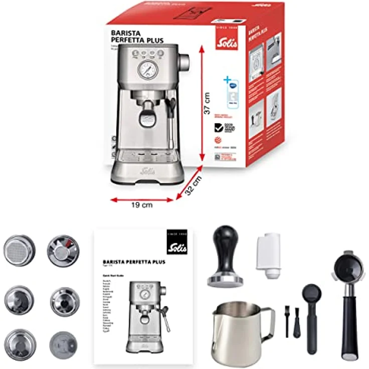 Solis Espressomaschine Siebträger Barista Perfetta Plus 1170 V2 - Siebträgermaschine - Manometer - Dampf-/Heißwasserdüse - Temperaturregler - 54 mm Siebträger - Doppelauslauf - Silber – Bild 3
