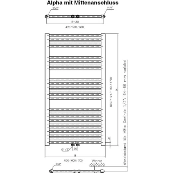 Ximax Badheizkörper Alpha, 60 x 145,4 cm, Wärmeleistung 797 W, klassisches Design und Handtuchwärmer – Bild 2