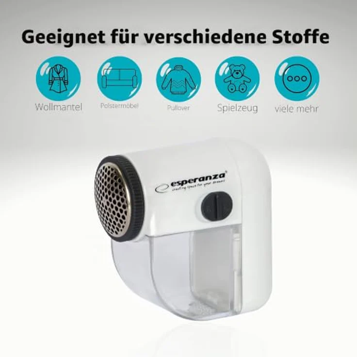Esperanza Cuddly, Elektrischer Fusselrasierer in Weiß-Grau, effektiv für empfindliche Stoffe und einfache Handhabung – Bild 2