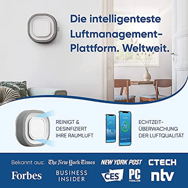 Aura Air Luftreiniger, APP-Steuerung, intelligente Sensoren, 65 W, entfernt Bakterien – Bild 3